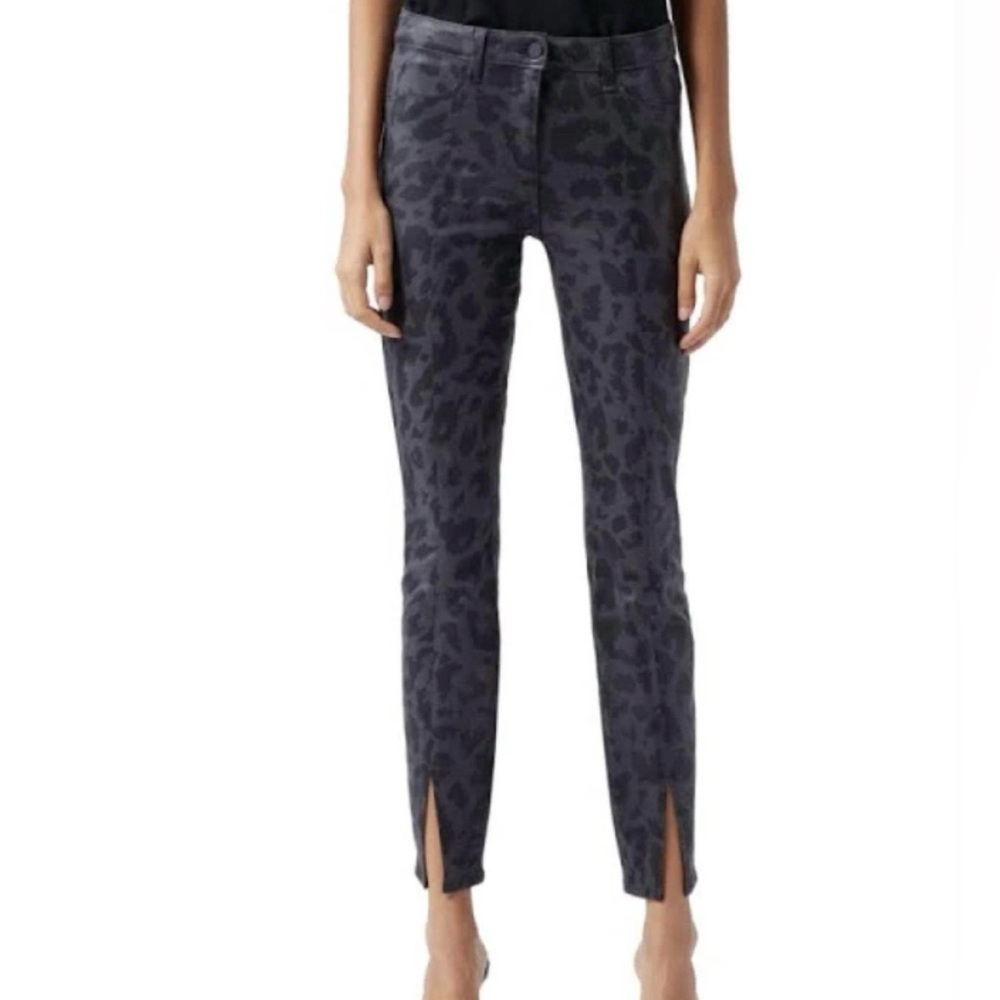 L'AGENCE Jyothi Coated Denim Black Tone Leopard Size 31 High Rise Split Ankle